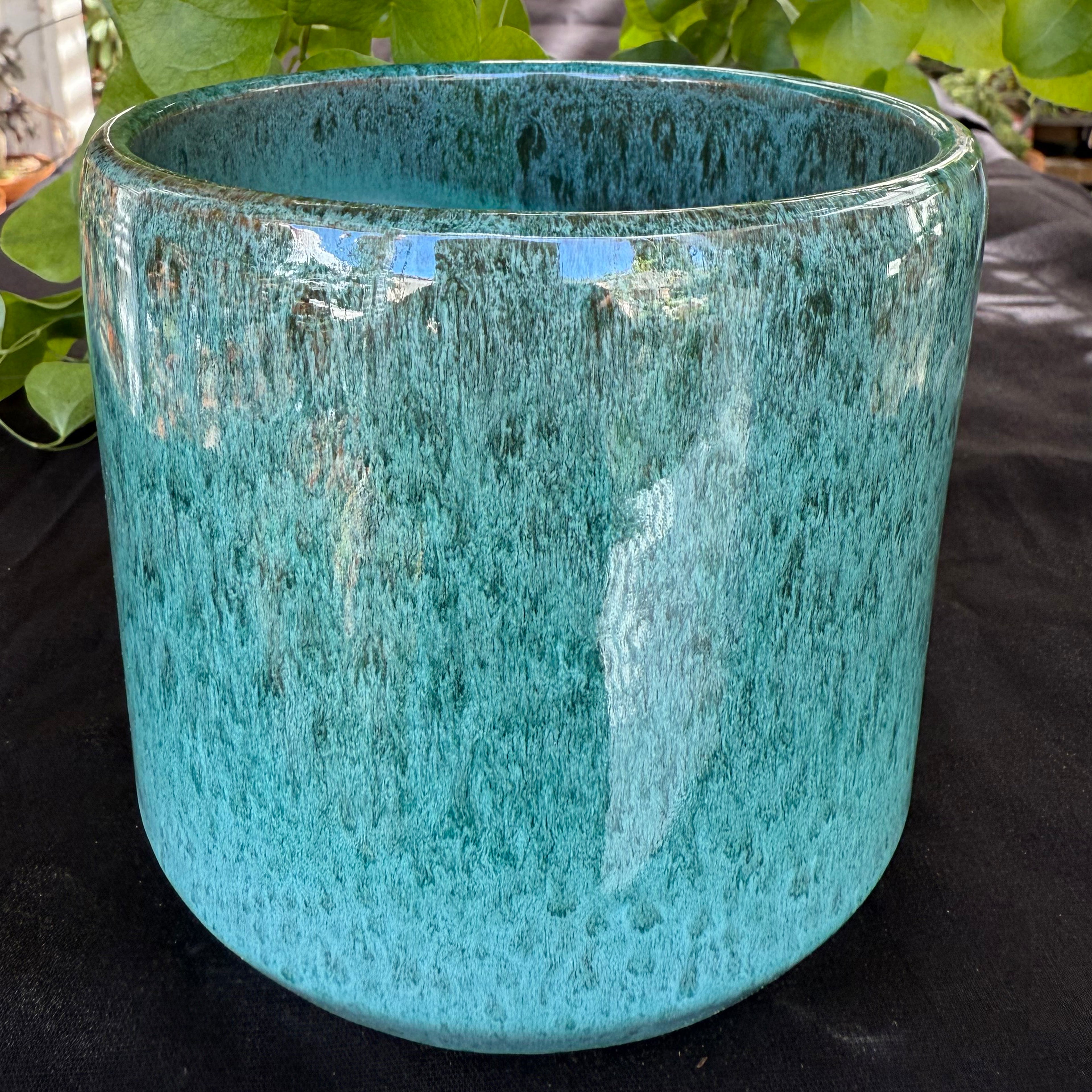 Ceramic Cylinder Pot - Aqua