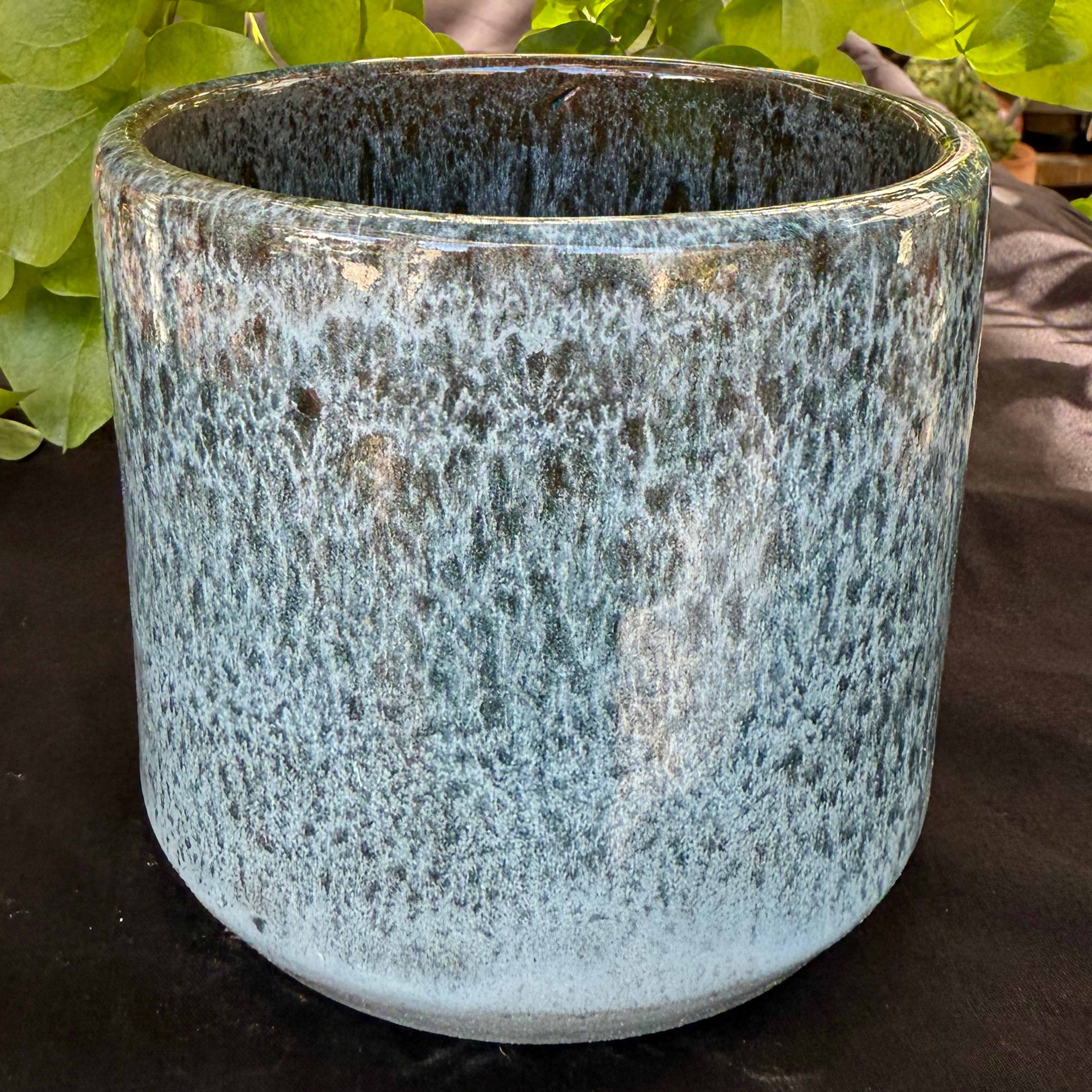 Ceramic Cylinder Pot - Arctic blue