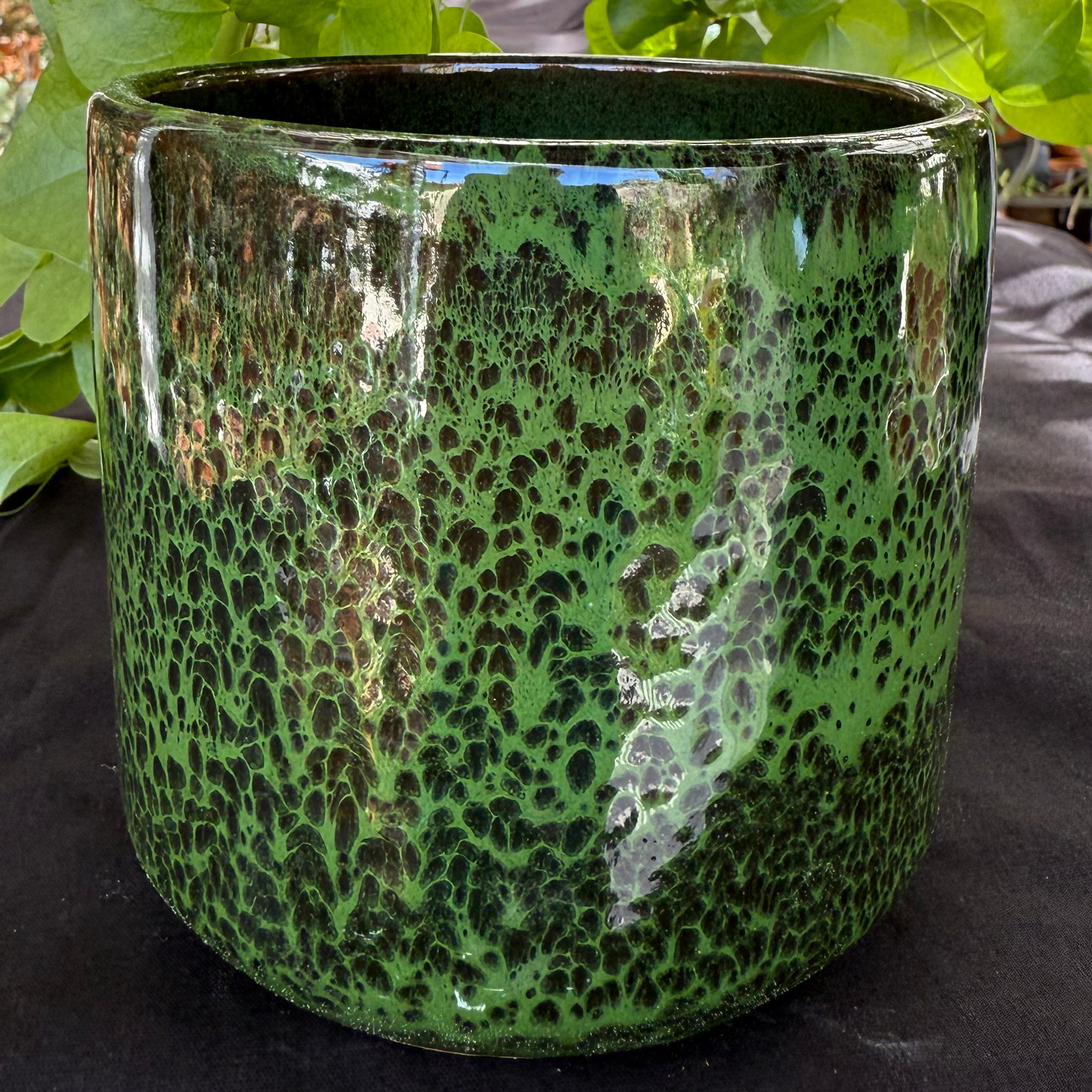 Ceramic Cylinder Pot- Dark green