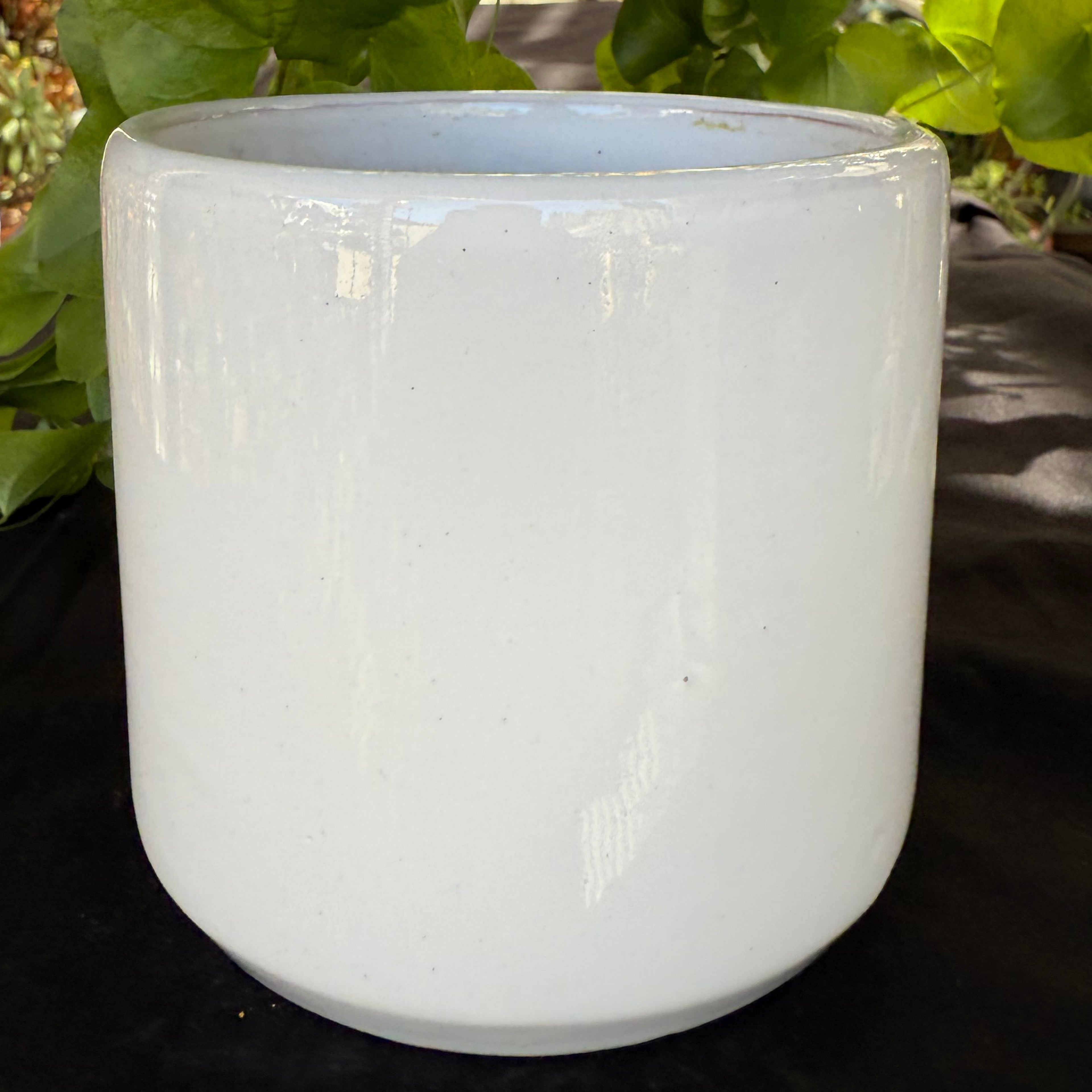 Ceramic Cylinder Pot- Glossy white